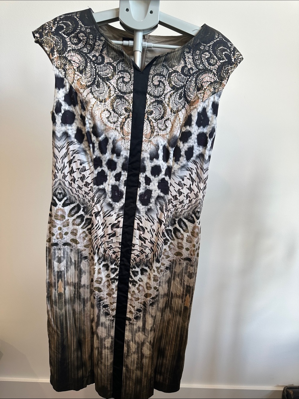 Gerry Weber Black, Cream and Brown Leopard Print Cap-Sleeve Dress